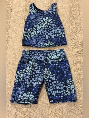Athletic Works Girls Floral Athletic Set Blue Bike Shorts & Tank Size M (7/8)